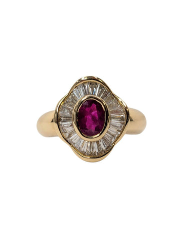 Bague 56 Bague cocktail italienne en or jaune 18 carats, rubis et diamants naturels 58 Facettes A2117