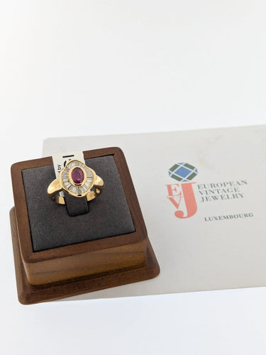 Bague 56 Bague cocktail italienne en or jaune 18 carats, rubis et diamants naturels 58 Facettes A2117