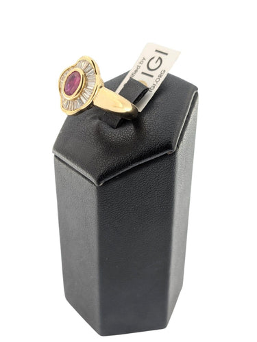 Bague 56 Bague cocktail italienne en or jaune 18 carats, rubis et diamants naturels 58 Facettes A2117