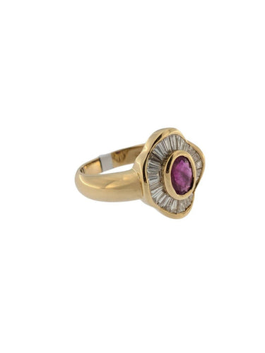 Bague 56 Bague cocktail italienne en or jaune 18 carats, rubis et diamants naturels 58 Facettes A2117