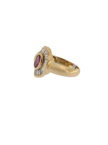 Bague 56 Bague cocktail italienne en or jaune 18 carats, rubis et diamants naturels 58 Facettes A2117
