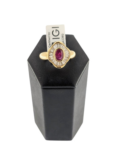 Bague 56 Bague cocktail italienne en or jaune 18 carats, rubis et diamants naturels 58 Facettes A2117