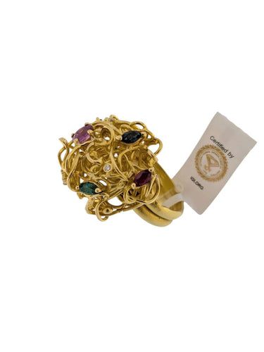 Boucles d'oreilles Luxembourg Creation - Ensemble de bijoux en or jaune 18 carats, émeraudes, saphirs et diamants 58 Facettes PA1525