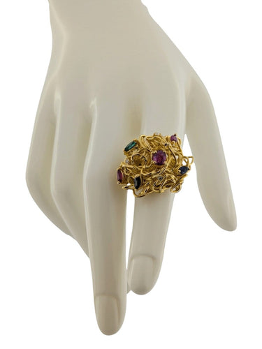 Boucles d'oreilles Luxembourg Creation - Ensemble de bijoux en or jaune 18 carats, émeraudes, saphirs et diamants 58 Facettes PA1525