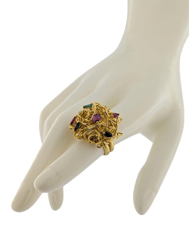 Boucles d'oreilles Luxembourg Creation - Ensemble de bijoux en or jaune 18 carats, émeraudes, saphirs et diamants 58 Facettes PA1525