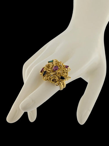 Boucles d'oreilles Luxembourg Creation - Ensemble de bijoux en or jaune 18 carats, émeraudes, saphirs et diamants 58 Facettes PA1525