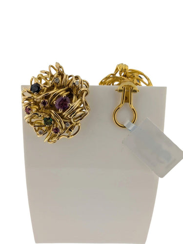 Boucles d'oreilles Luxembourg Creation - Ensemble de bijoux en or jaune 18 carats, émeraudes, saphirs et diamants 58 Facettes PA1525