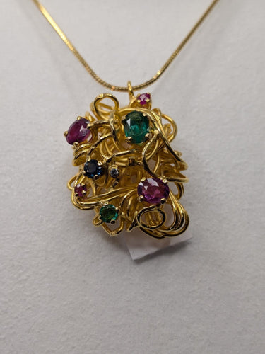 Boucles d'oreilles Luxembourg Creation - Ensemble de bijoux en or jaune 18 carats, émeraudes, saphirs et diamants 58 Facettes PA1525