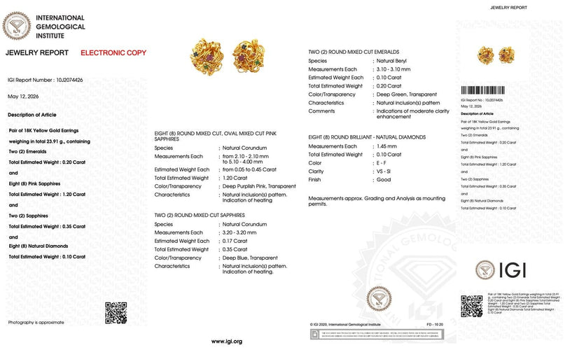 Boucles d'oreilles Luxembourg Creation - Ensemble de bijoux en or jaune 18 carats, émeraudes, saphirs et diamants 58 Facettes PA1525