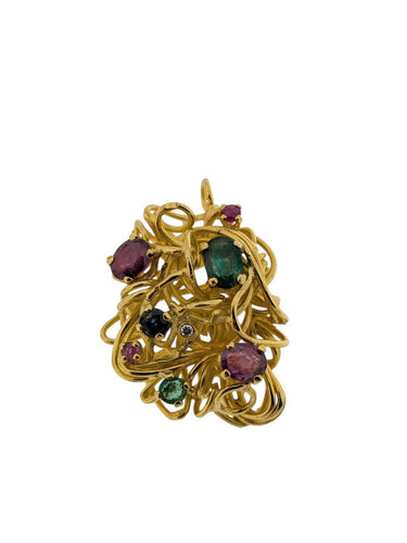 Boucles d'oreilles Luxembourg Creation - Ensemble de bijoux en or jaune 18 carats, émeraudes, saphirs et diamants 58 Facettes PA1525
