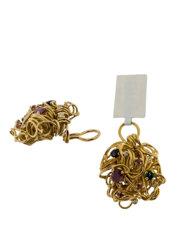 Boucles d'oreilles Luxembourg Creation - Ensemble de bijoux en or jaune 18 carats, émeraudes, saphirs et diamants 58 Facettes PA1525