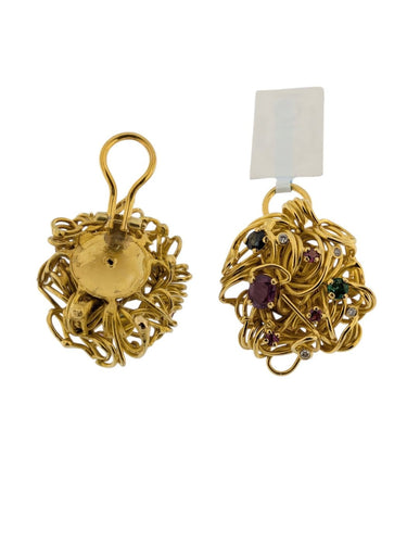 Boucles d'oreilles Luxembourg Creation - Ensemble de bijoux en or jaune 18 carats, émeraudes, saphirs et diamants 58 Facettes PA1525