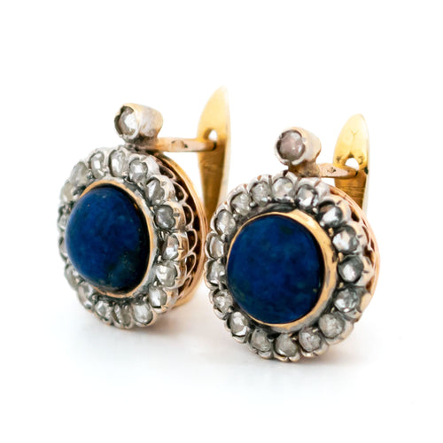 Boucles d'oreilles Boucles d'oreilles cluster en or jaune et blanc 18k, lapis-lazuli et diamants 58 Facettes 9A81F6A510C042D1A0371FE9CE305B2E