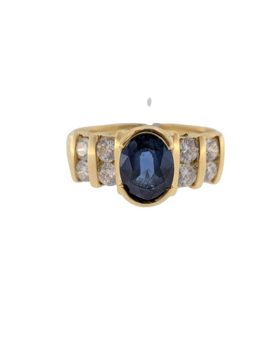 Bague 58 Bague cocktail en or jaune 18 carats, saphir, diamants, certifiée IGI 58 Facettes A2137