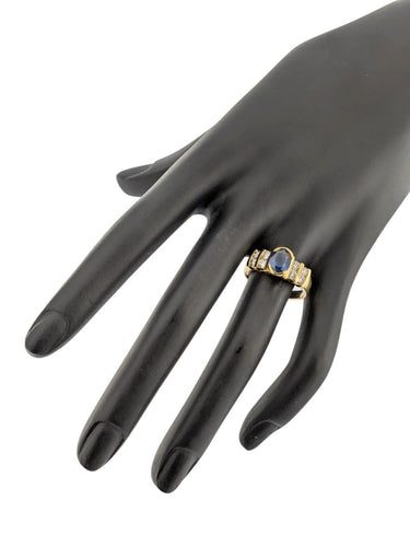 Bague 58 Bague cocktail en or jaune 18 carats, saphir, diamants, certifiée IGI 58 Facettes A2137