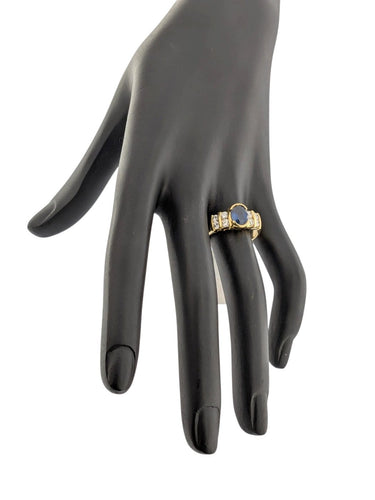 Bague 58 Bague cocktail en or jaune 18 carats, saphir, diamants, certifiée IGI 58 Facettes A2137