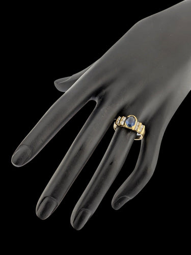 Bague 58 Bague cocktail en or jaune 18 carats, saphir, diamants, certifiée IGI 58 Facettes A2137