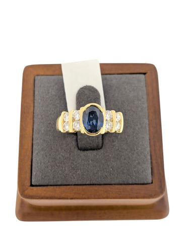 Bague 58 Bague cocktail en or jaune 18 carats, saphir, diamants, certifiée IGI 58 Facettes A2137