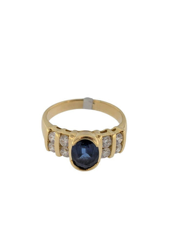 Bague 58 Bague cocktail en or jaune 18 carats, saphir, diamants, certifiée IGI 58 Facettes A2137