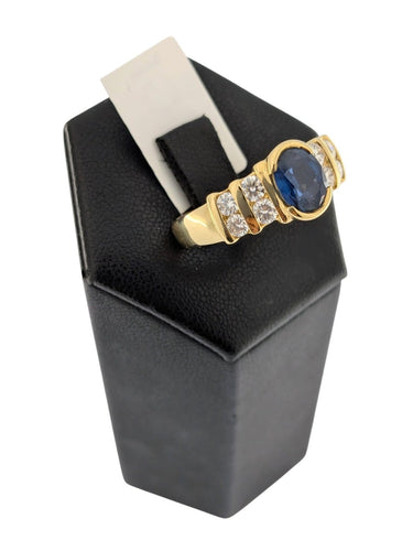 Bague 58 Bague cocktail en or jaune 18 carats, saphir, diamants, certifiée IGI 58 Facettes A2137