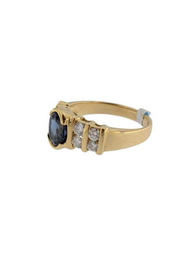 Bague 58 Bague cocktail en or jaune 18 carats, saphir, diamants, certifiée IGI 58 Facettes A2137