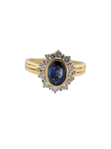 Bague 58 Bague cocktail certifiée IGI en or jaune et blanc 18 carats, diamants et saphir 58 Facettes A2136