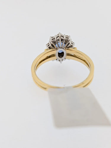 Bague 58 Bague cocktail certifiée IGI en or jaune et blanc 18 carats, diamants et saphir 58 Facettes A2136