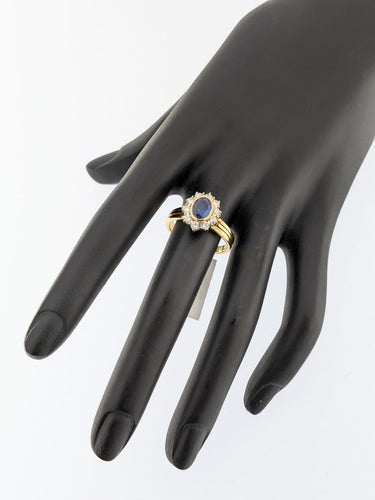 Bague 58 Bague cocktail certifiée IGI en or jaune et blanc 18 carats, diamants et saphir 58 Facettes A2136