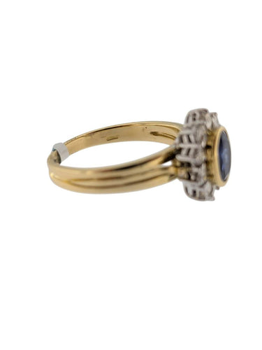 Bague 58 Bague cocktail certifiée IGI en or jaune et blanc 18 carats, diamants et saphir 58 Facettes A2136