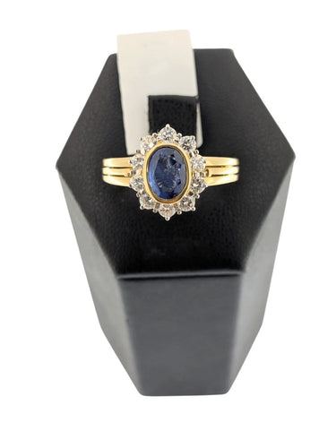 Bague 58 Bague cocktail certifiée IGI en or jaune et blanc 18 carats, diamants et saphir 58 Facettes A2136