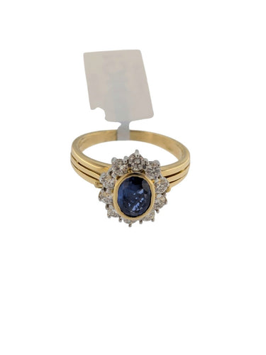 Bague 58 Bague cocktail certifiée IGI en or jaune et blanc 18 carats, diamants et saphir 58 Facettes A2136