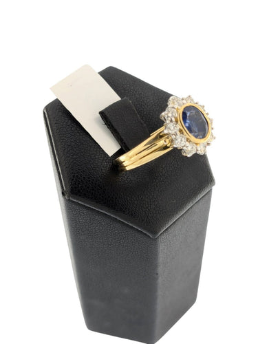 Bague 58 Bague cocktail certifiée IGI en or jaune et blanc 18 carats, diamants et saphir 58 Facettes A2136
