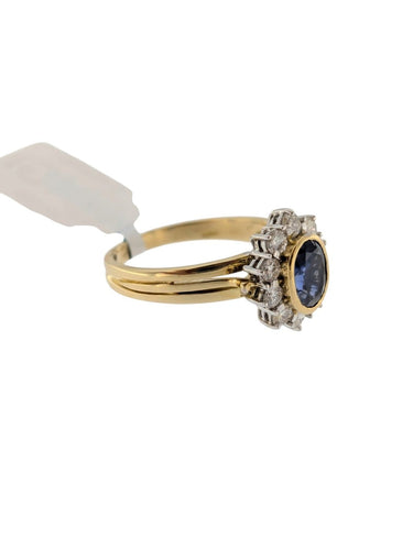 Bague 58 Bague cocktail certifiée IGI en or jaune et blanc 18 carats, diamants et saphir 58 Facettes A2136