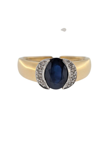 Bague 60 Bague cocktail certifiée IGI en or jaune et blanc 18 carats, saphir et diamants 58 Facettes A2135