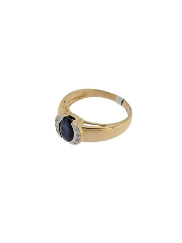 Bague 60 Bague cocktail certifiée IGI en or jaune et blanc 18 carats, saphir et diamants 58 Facettes A2135