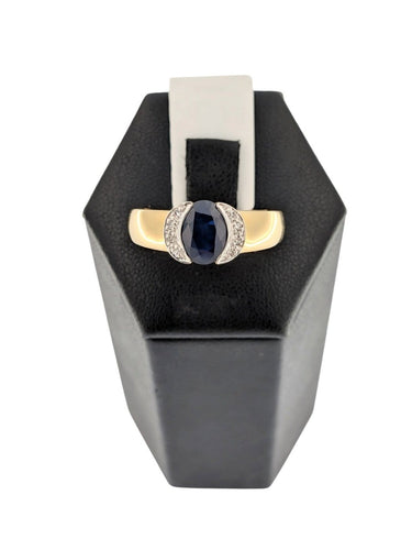 Bague 60 Bague cocktail certifiée IGI en or jaune et blanc 18 carats, saphir et diamants 58 Facettes A2135