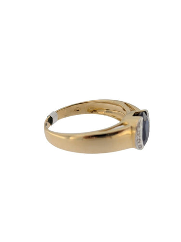 Bague 60 Bague cocktail certifiée IGI en or jaune et blanc 18 carats, saphir et diamants 58 Facettes A2135