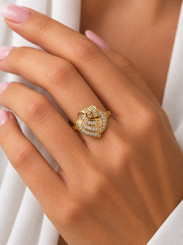 Bague 54 Bague cocktail belge certifiée HRD en or jaune 18 carats avec diamants naturels 58 Facettes A2134
