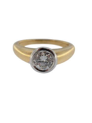 Bague 53 Bague de fiançailles certifiée HRD en or jaune et blanc 18 carats 58 Facettes A2133