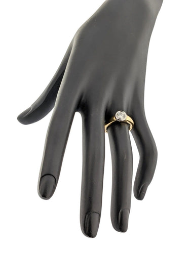Bague 53 Bague de fiançailles certifiée HRD en or jaune et blanc 18 carats 58 Facettes A2133