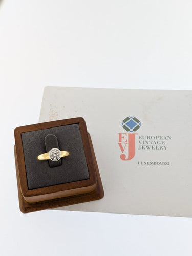 Bague 53 Bague de fiançailles certifiée HRD en or jaune et blanc 18 carats 58 Facettes A2133