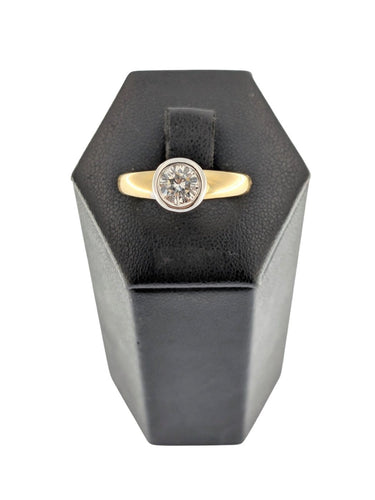 Bague 53 Bague de fiançailles certifiée HRD en or jaune et blanc 18 carats 58 Facettes A2133