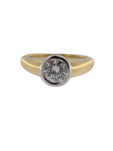 Bague 53 Bague de fiançailles certifiée HRD en or jaune et blanc 18 carats 58 Facettes A2133