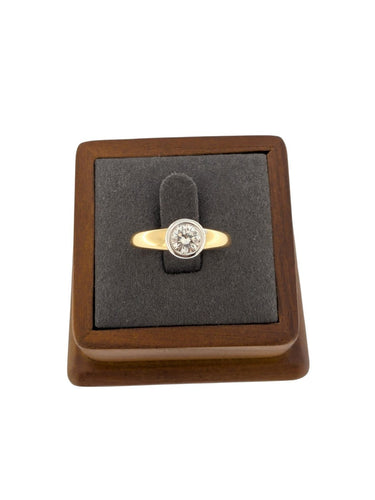 Bague 53 Bague de fiançailles certifiée HRD en or jaune et blanc 18 carats 58 Facettes A2133