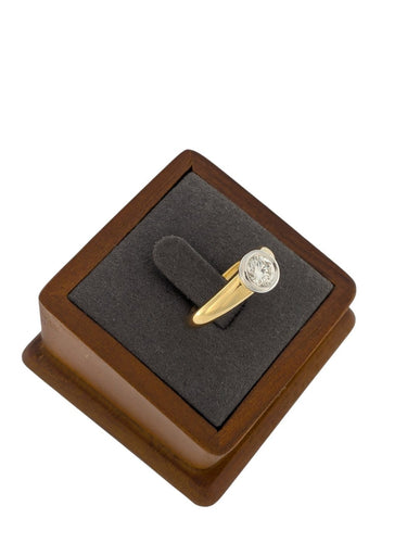 Bague 53 Bague de fiançailles certifiée HRD en or jaune et blanc 18 carats 58 Facettes A2133