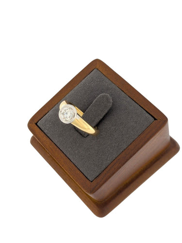 Bague 53 Bague de fiançailles certifiée HRD en or jaune et blanc 18 carats 58 Facettes A2133