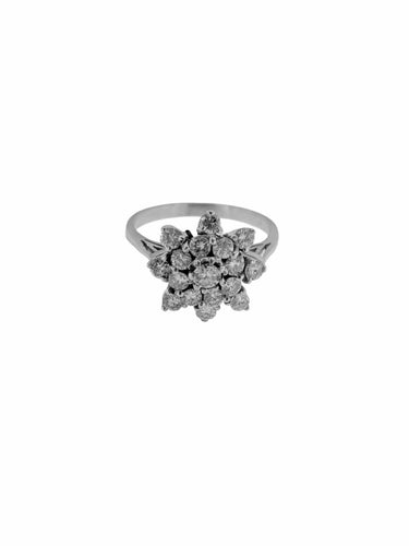 Bague 51 Bague cocktail française certifiée HRD en or blanc 18 carats avec diamants naturels 58 Facettes A2131