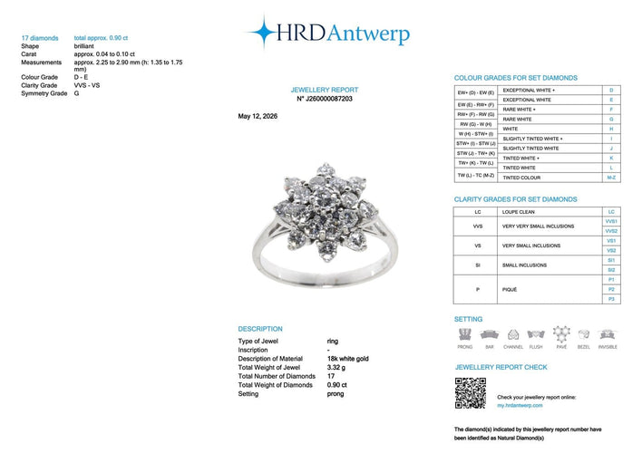 Bague 51 Bague cocktail française certifiée HRD en or blanc 18 carats avec diamants naturels 58 Facettes A2131