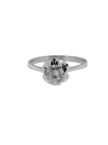 Bague 56 Bague de fiançailles en or blanc 18 carats avec diamant naturel certifié HRD 58 Facettes A2130