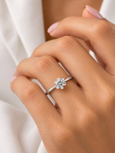 Bague 56 Bague de fiançailles en or blanc 18 carats avec diamant naturel certifié HRD 58 Facettes A2130